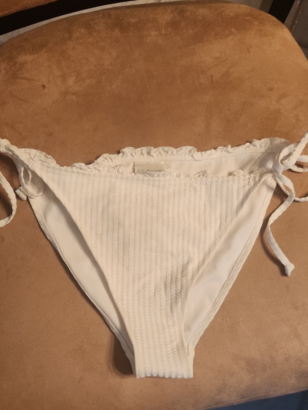 H&M White Ribbed Tie-Side Bikini Bottoms